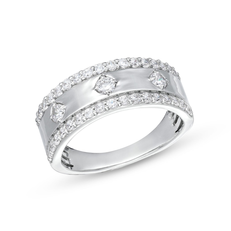 Main Image 1 of 3/4 CT. T.W. Diamond Edge Center Station Band in 10K White Gold