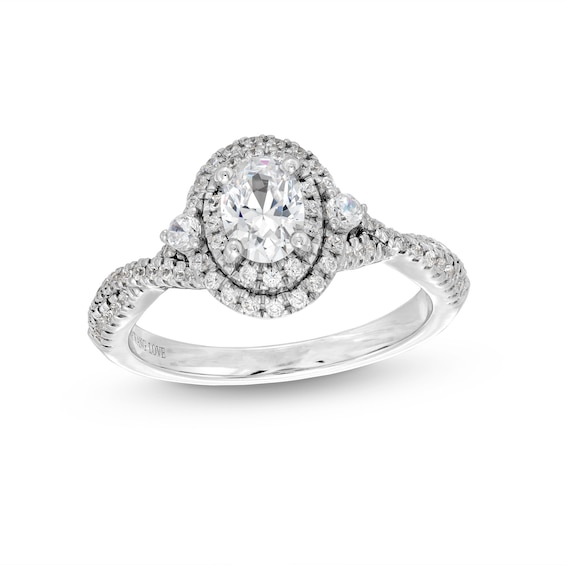 Vera Wang Love Collection 7/8 CT. T.w. Oval Diamond Frame Vintage-Style Engagement Ring in 14K White Gold (I/Si2)