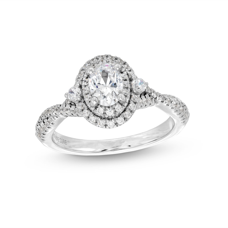 Vera Wang Love Collection 7/8 CT. T.W. Oval Diamond Frame Vintage-Style Engagement Ring in 14K White Gold (I/SI2)