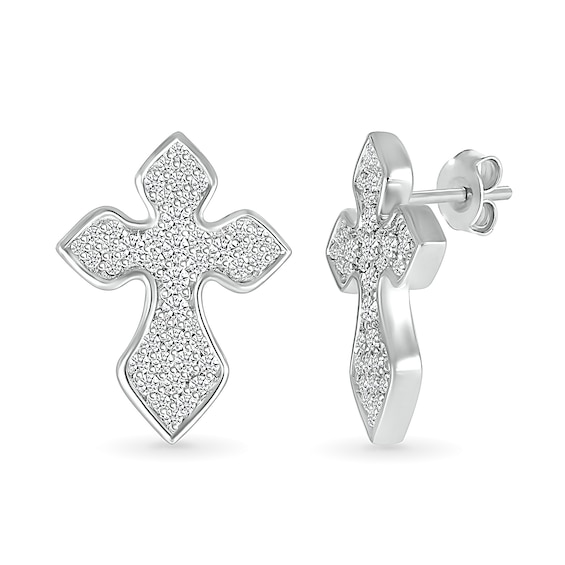 1/3 CT. T.w. Diamond Gothic-Style Cross Stud Earrings in 10K White Gold