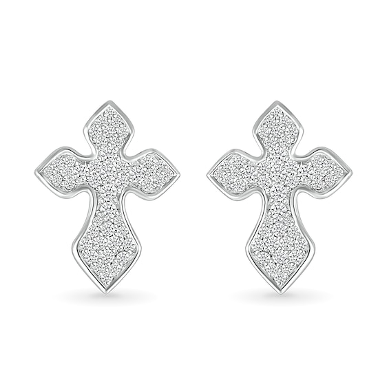 1/3 CT. T.w. Diamond Gothic-Style Cross Stud Earrings in 10K White Gold