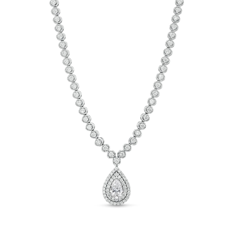 Main Image 1 of 2 CT. T.W. Pear-Shaped Lab-Grown Diamond Halo Drop Necklace in 10K White Gold