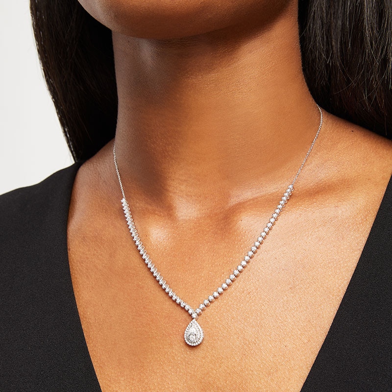 Main Image 2 of 2 CT. T.W. Pear-Shaped Lab-Grown Diamond Halo Drop Necklace in 10K White Gold