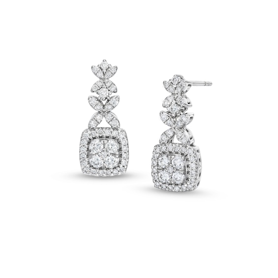 3/4 CT. T.w. Lab-Grown Diamond Floral Topped Drop Earrings in 10K White Gold