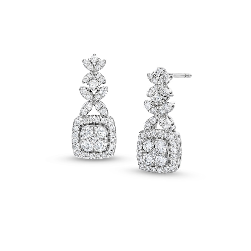 Main Image 1 of 3/4 CT. T.W. Lab-Grown Diamond Floral Topped Drop Earrings in 10K White Gold