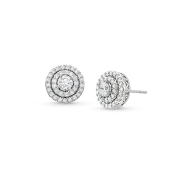 1 CT. T.W.  Lab-Grown Diamond Double Halo Stud Earrings in 10K White Gold