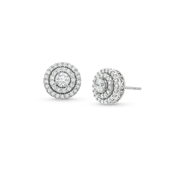 1 CT. T.w. Lab-Grown Diamond Double Halo Stud Earrings in 10K White Gold
