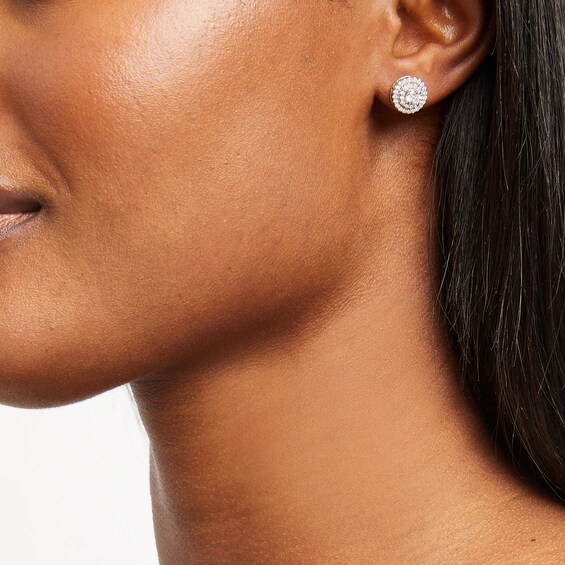 1 CT. T.w. Lab-Grown Diamond Double Halo Stud Earrings in 10K White Gold