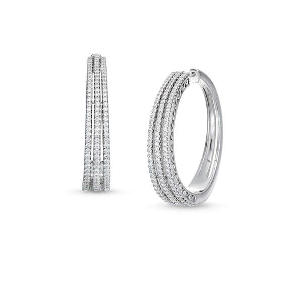 1-1/2 CT. T.w. Lab-Grown Diamond Triple-Row Hoop Earrings in 10K White Gold