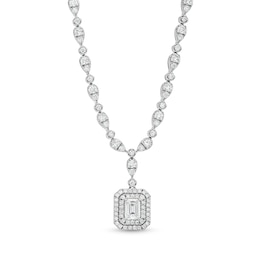 4-3/8 CT. T.W. Emerald-Cut Lab-Grown Diamond Halo Drop Necklace in 10K White Gold