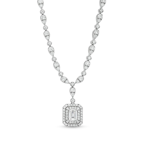 4-3/8 CT. T.w. Emerald-Cut Lab-Grown Diamond Halo Drop Necklace in 10K White Gold