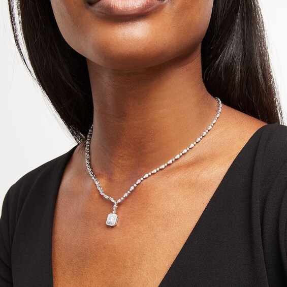 4-3/8 CT. T.w. Emerald-Cut Lab-Grown Diamond Halo Drop Necklace in 10K White Gold