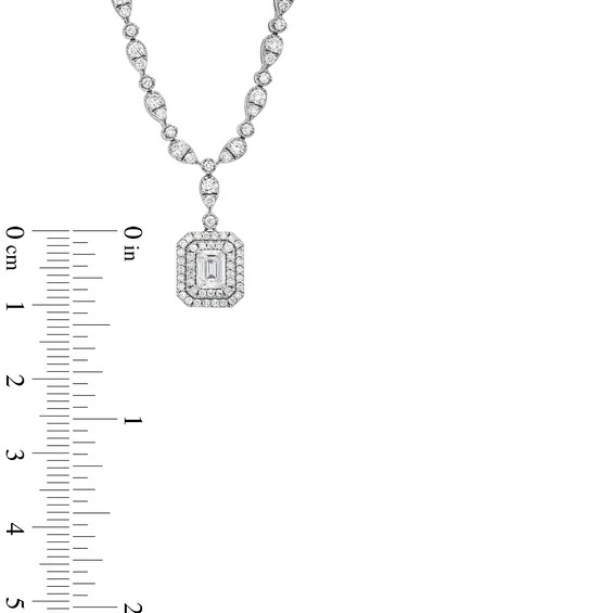 4-3/8 CT. T.w. Emerald-Cut Lab-Grown Diamond Halo Drop Necklace in 10K White Gold