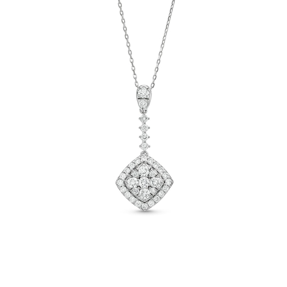 3/4 CT. T.w. Lab-Grown Diamond Tilted Square Drop Pendant in 10K White Gold
