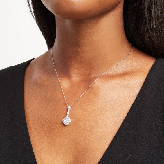 3/4 CT. T.w. Lab-Grown Diamond Tilted Square Drop Pendant in 10K White Gold