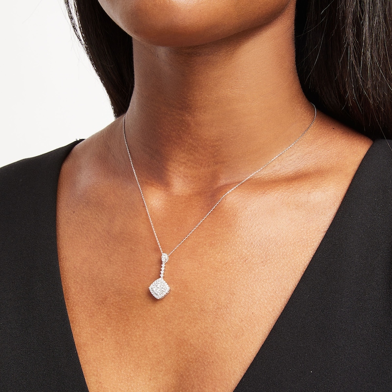 Main Image 2 of 3/4 CT. T.W. Lab-Grown Diamond Tilted Square Drop Pendant in 10K White Gold