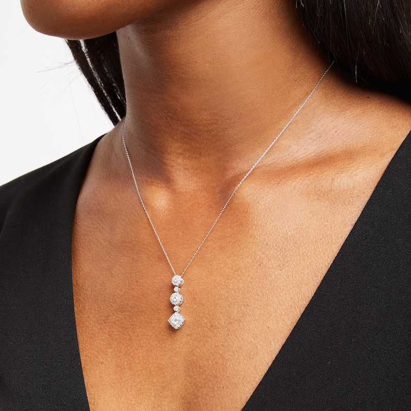 Main Image 2 of 3/4 CT. T.W. Lab-Grown Diamond Triple Drop Pendant in 10K White Gold