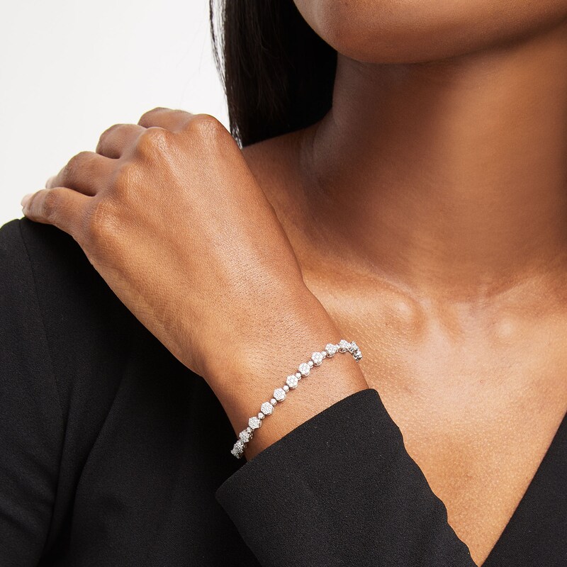 Main Image 2 of 2 CT. T.W. Lab-Grown Diamond Flower Line Bracelet in 10K White Gold