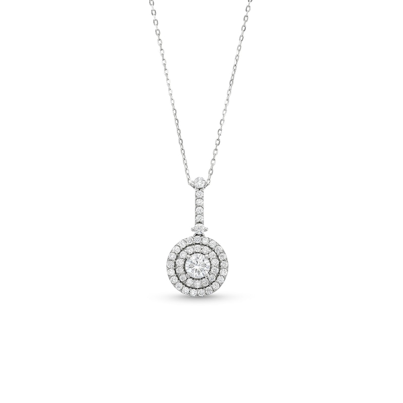 Main Image 1 of 3/4 CT. T.W.  Lab-Grown Diamond Double Halo Drop Pendant in 10K White Gold