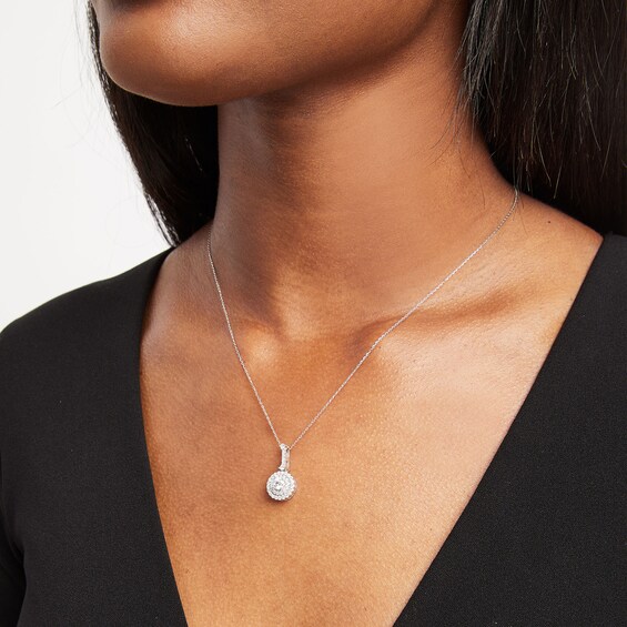 3/4 CT. T.w. Lab-Grown Diamond Double Halo Drop Pendant in 10K White Gold
