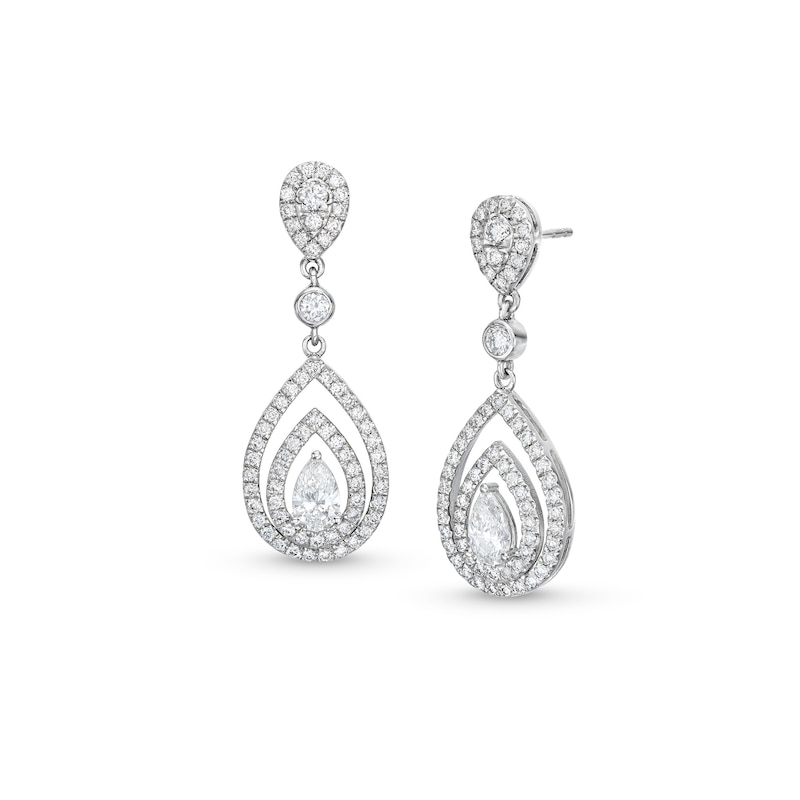 Main Image 1 of 1-1/2 CT. T.W. Pear-Shaped Lab-Grown Diamond Drop Earrings in 10K White Gold