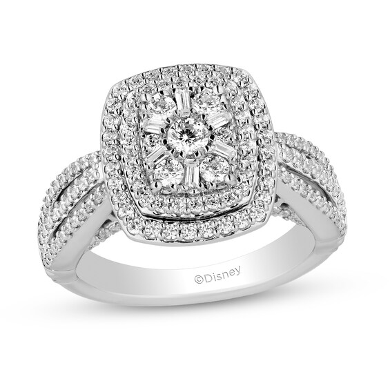 Enchanted Disney Belle 1 CT. T.w. Emerald Multi-Diamond Ornate Engagement Ring in 14K White Gold