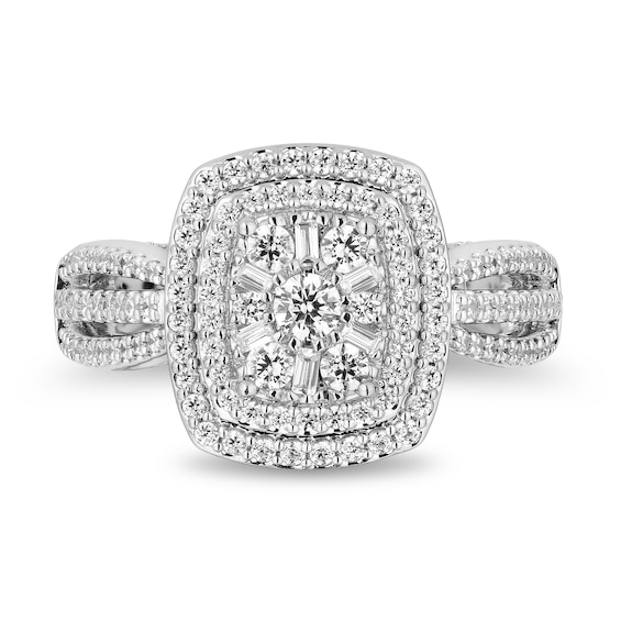 Enchanted Disney Belle 1 CT. T.w. Emerald Multi-Diamond Ornate Engagement Ring in 14K White Gold