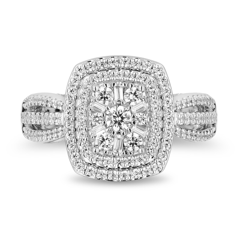 Main Image 4 of Enchanted Disney Belle 1 CT. T.W. Emerald Multi-Diamond Ornate Engagement Ring in 14K White Gold