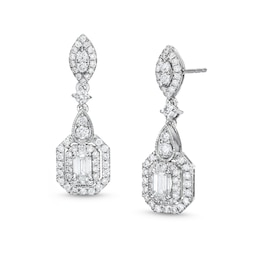 1-1/2 CT. T.W. Emerald-Cut Lab-Grown Diamond Drop Earrings in 10K White Gold