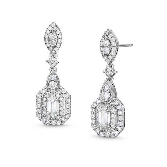 1-1/2 CT. T.w. Emerald-Cut Lab-Grown Diamond Drop Earrings in 10K White Gold