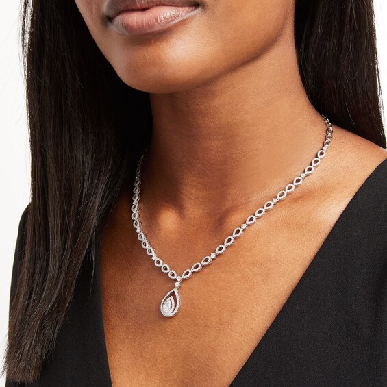 4 CT. T.w. Pear-Shaped Lab-Grown Diamond Double Halo Necklace in 10K White Gold