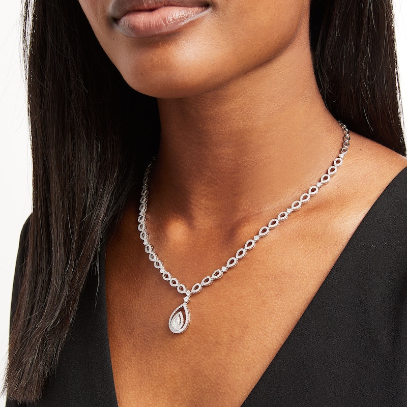 Main Image 2 of 4 CT. T.W. Pear-Shaped Lab-Grown Diamond Double Halo Necklace in 10K White Gold