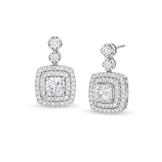2-1/2 CT. T.w. Cushion-Cut Lab-Grown Diamond Drop Earrings in 10K White Gold
