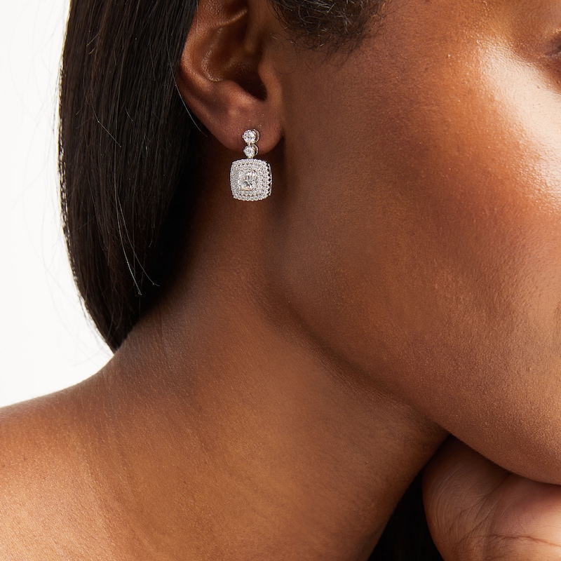 Main Image 2 of 2-1/2 CT. T.W. Cushion-Cut Lab-Grown Diamond Drop Earrings in 10K White Gold
