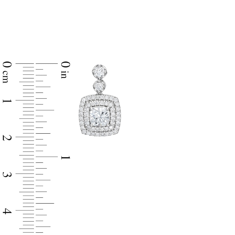 Main Image 3 of 2-1/2 CT. T.W. Cushion-Cut Lab-Grown Diamond Drop Earrings in 10K White Gold