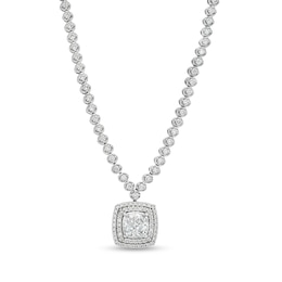 3-1/2 CT. T.W. Cushion-Cut Lab-Grown Diamond Halo Drop Necklace in 10K White Gold