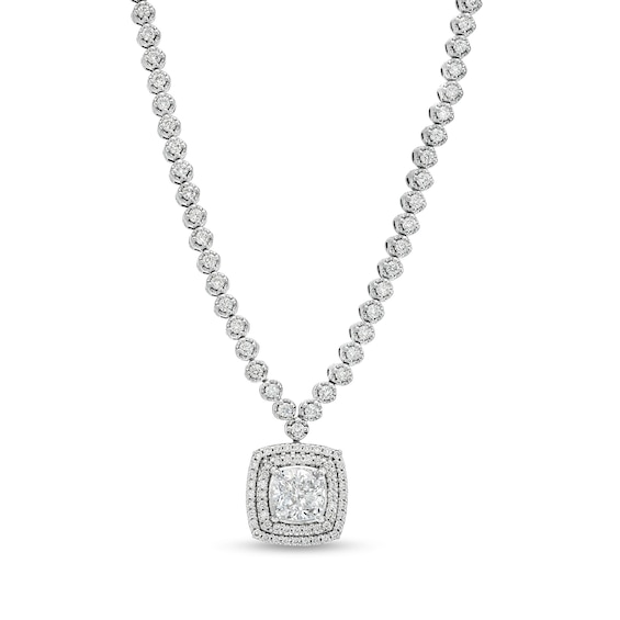 3-1/2 CT. T.w. Cushion-Cut Lab-Grown Diamond Halo Drop Necklace in 10K White Gold