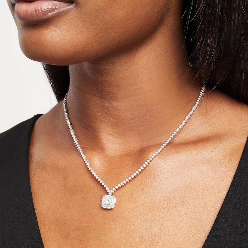 Main Image 2 of 3-1/2 CT. T.W. Cushion-Cut Lab-Grown Diamond Halo Drop Necklace in 10K White Gold