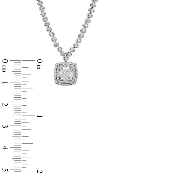 3-1/2 CT. T.w. Cushion-Cut Lab-Grown Diamond Halo Drop Necklace in 10K White Gold