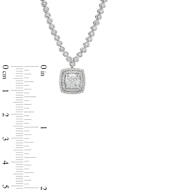 Main Image 4 of 3-1/2 CT. T.W. Cushion-Cut Lab-Grown Diamond Halo Drop Necklace in 10K White Gold