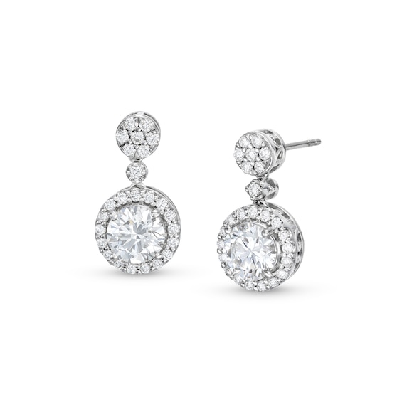2-1/2 CT. T.w. Lab-Grown Diamond Halo Drop Earrings in 10K White Gold
