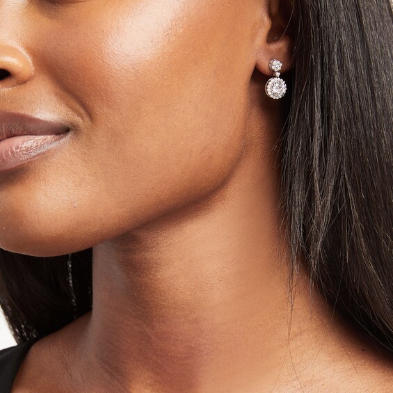 2-1/2 CT. T.w. Lab-Grown Diamond Halo Drop Earrings in 10K White Gold