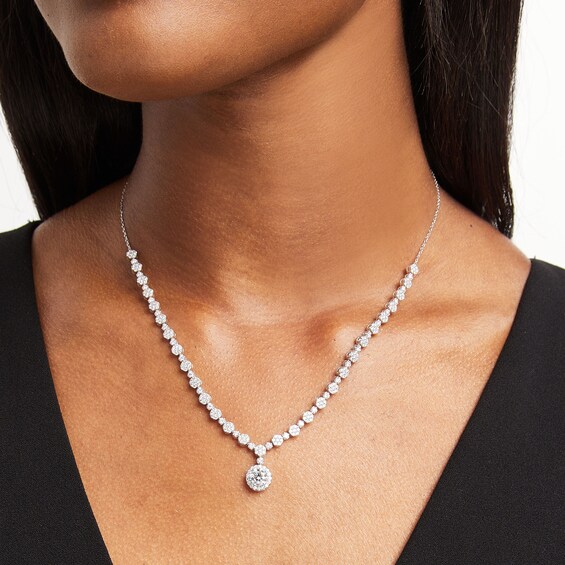 4 CT. T.w. Lab-Grown Diamond Halo Drop Necklace in 10K White Gold