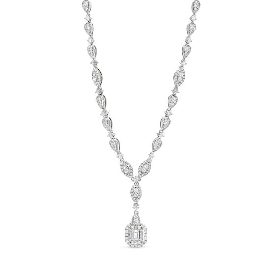 3 CT. T.w. Emerald-Cut Lab-Grown Diamond Frame Drop Necklace in 10K White Gold
