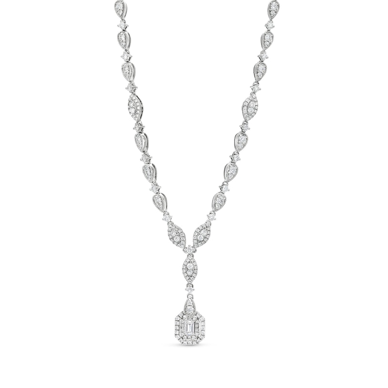 Main Image 1 of 3 CT. T.W. Emerald-Cut Lab-Grown Diamond Frame Drop Necklace in 10K White Gold