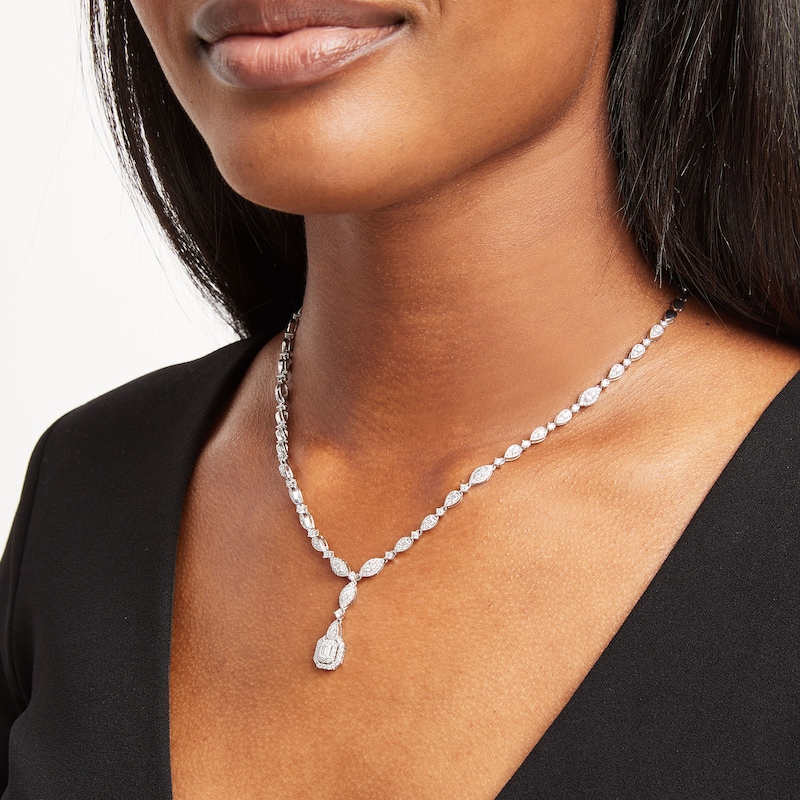 Main Image 2 of 3 CT. T.W. Emerald-Cut Lab-Grown Diamond Frame Drop Necklace in 10K White Gold