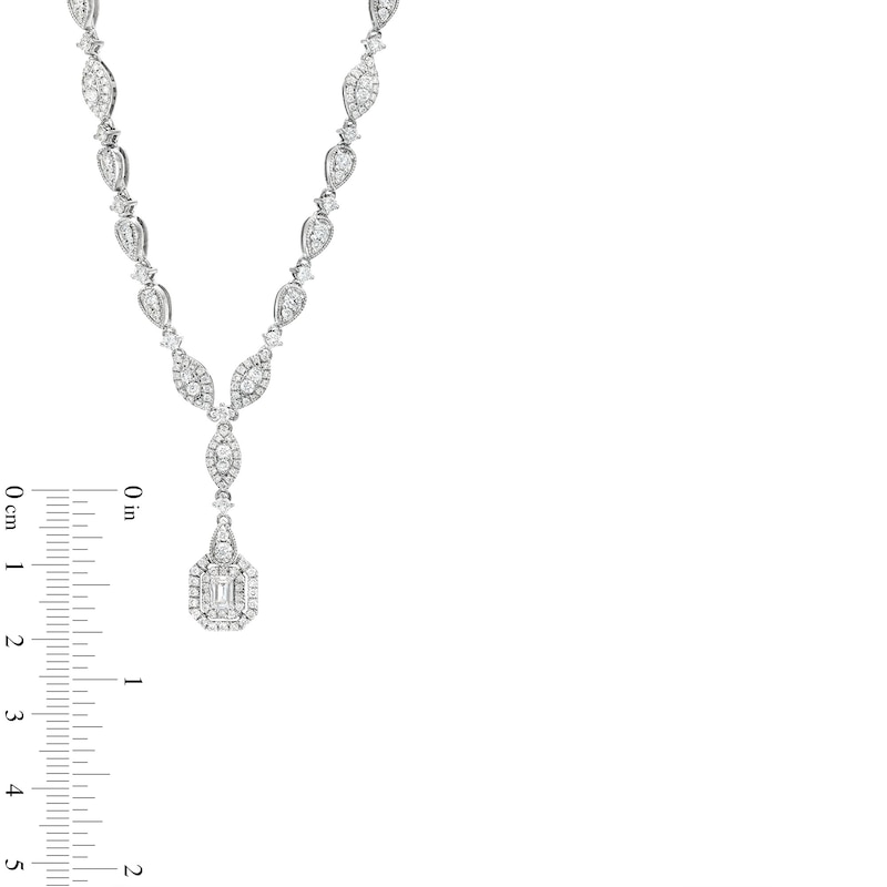 Main Image 4 of 3 CT. T.W. Emerald-Cut Lab-Grown Diamond Frame Drop Necklace in 10K White Gold