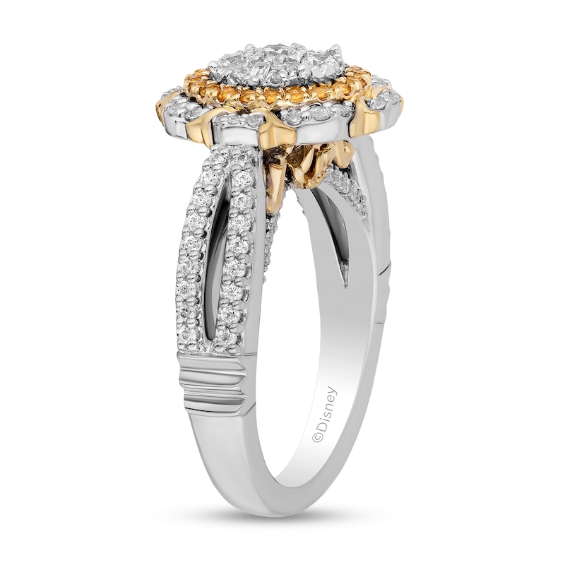 Main Image 2 of Enchanted Disney Belle 3/4 CT. T.W. Oval Multi-Diamond and Citrine Double Frame Engagement Ring in 14K Two-Tone Gold