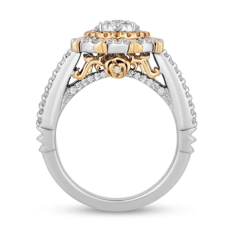 Main Image 3 of Enchanted Disney Belle 3/4 CT. T.W. Oval Multi-Diamond and Citrine Double Frame Engagement Ring in 14K Two-Tone Gold