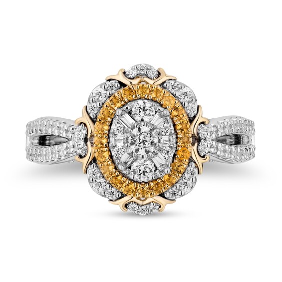 Enchanted Disney Belle 3/4 CT. T.w. Oval Multi-Diamond and Citrine Double Frame Engagement Ring in 14K Two-Tone Gold